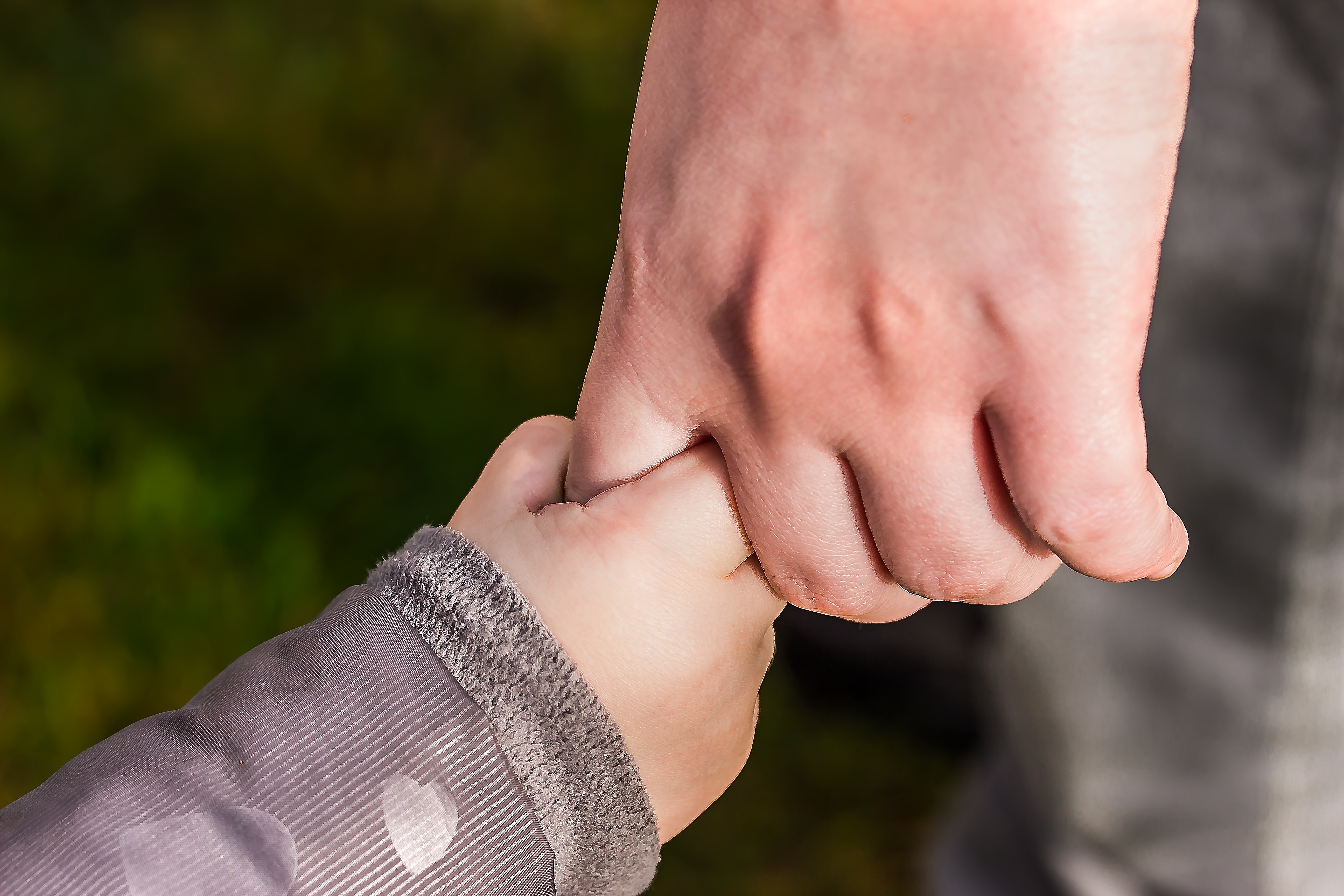 adult holding baby hand